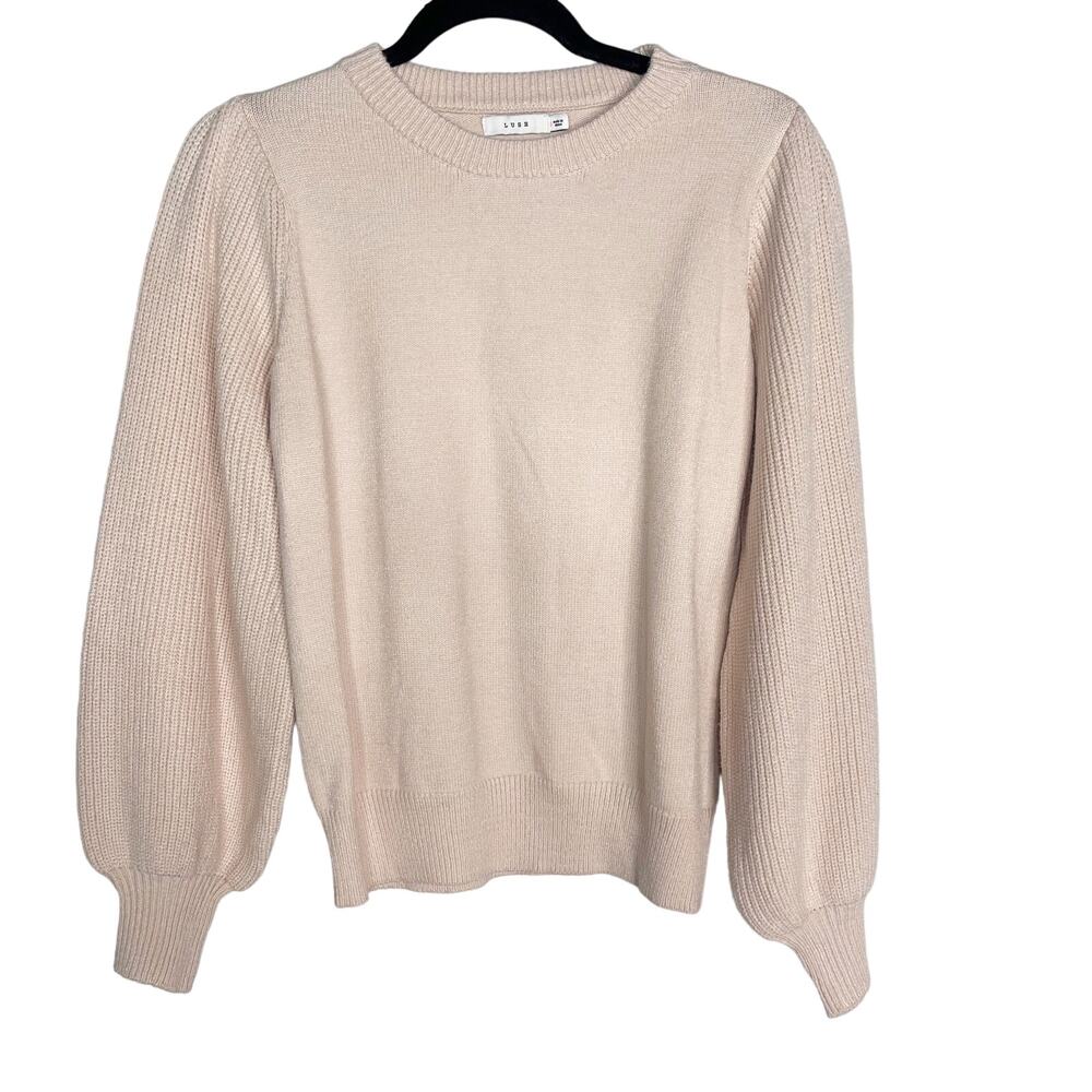 New Lush M Light Pink Balloon Sleeve Crew Neck Sweater Ribbed Sleeves Neck Hem